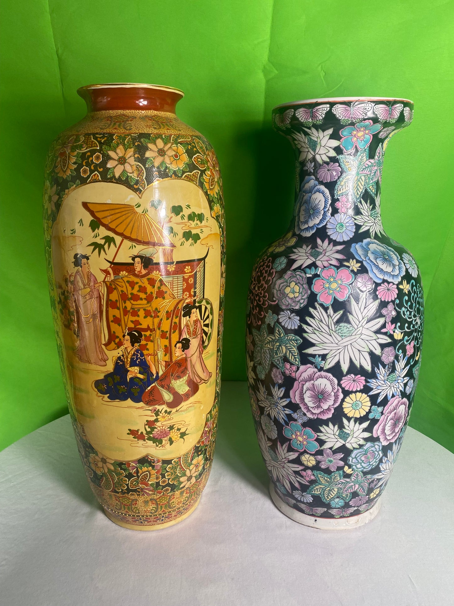 Two Large Tall Asian Chinese Porcelain Vases