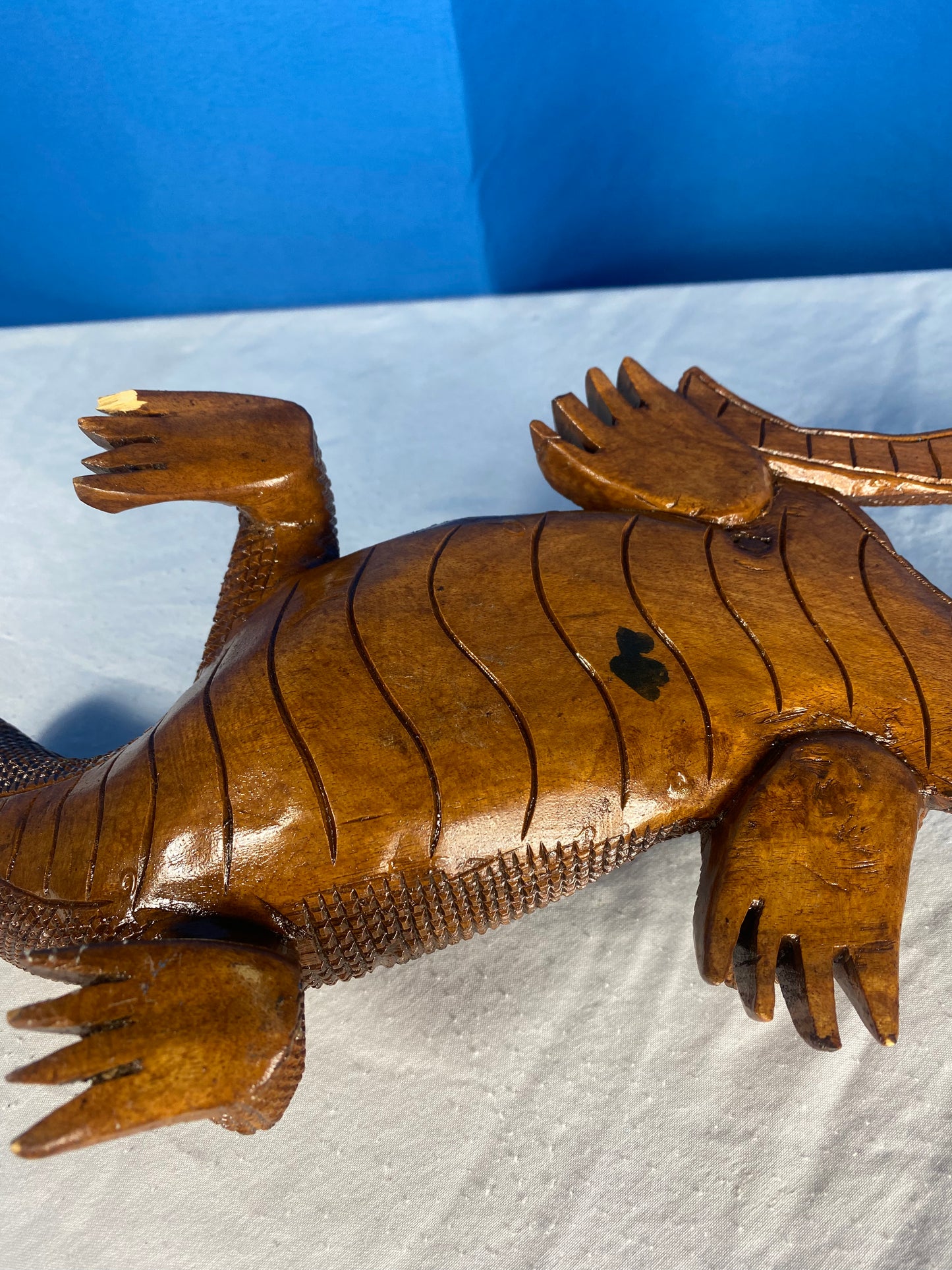 Large Vintage Carved Wood Komodo Dragon Lizard