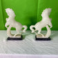 Pair Vintage Hand Carved Alabaster Stone Horse Bookends on Marble Bases