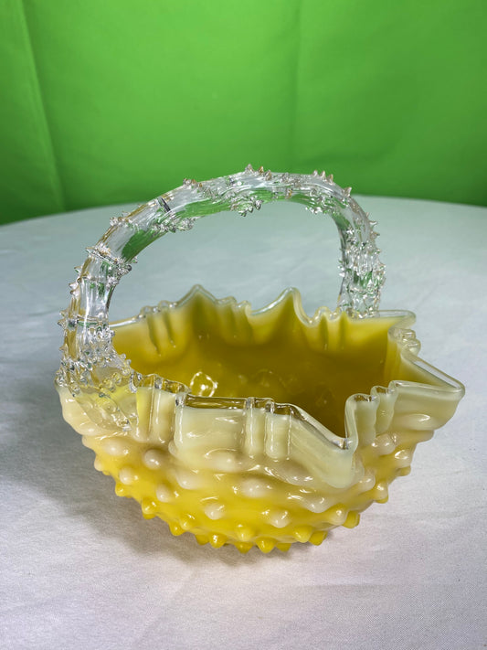 Victorian Case Glass Basket Hand Blown Yellow