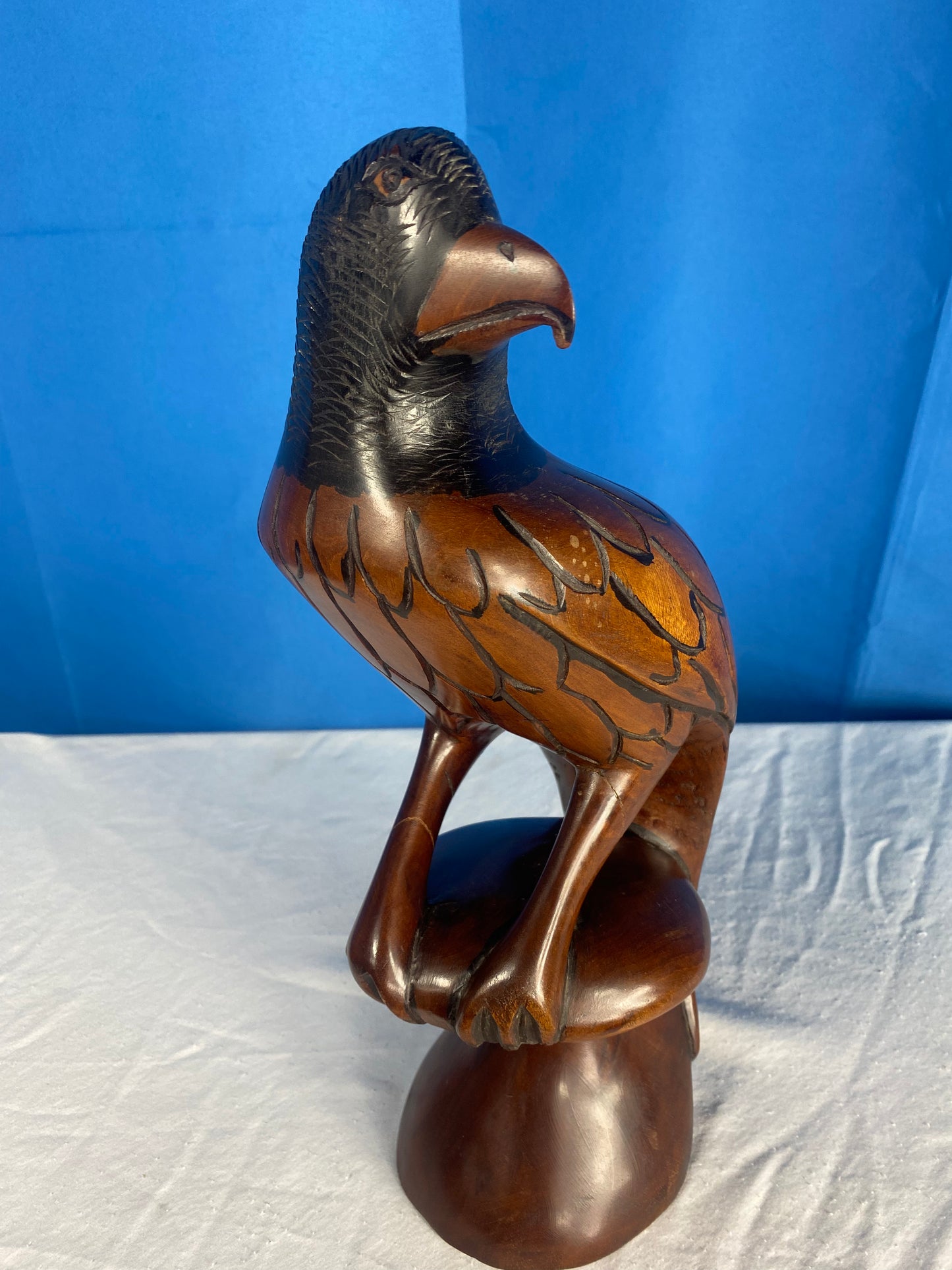 Large Hand Carved Wood Eagle Sculpture