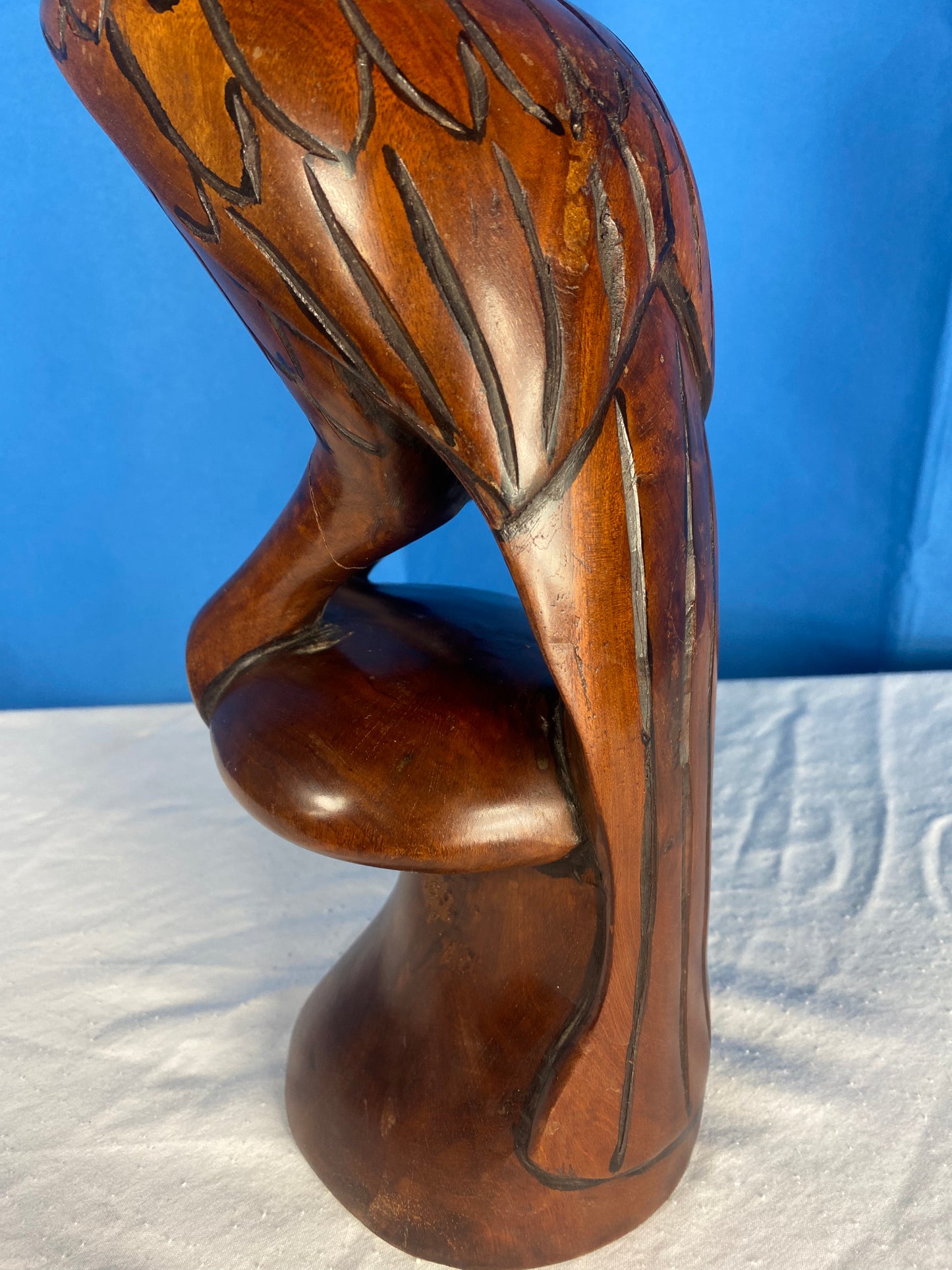 Large Hand Carved Wood Eagle Sculpture