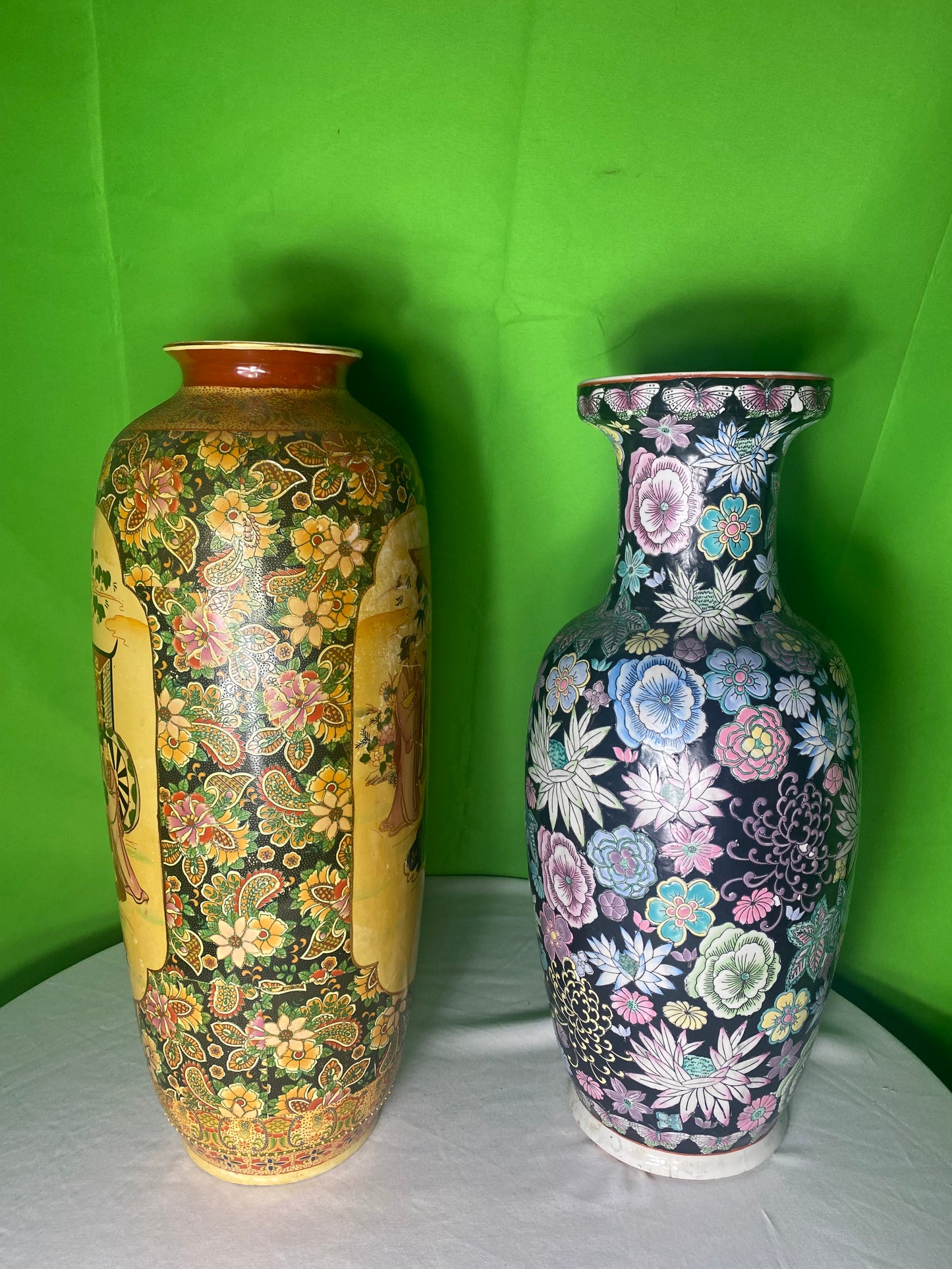 Two Large Tall Asian Chinese Porcelain Vases