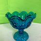 LE Smith Glass Moon And Stars Blue Round Ruffled Compote