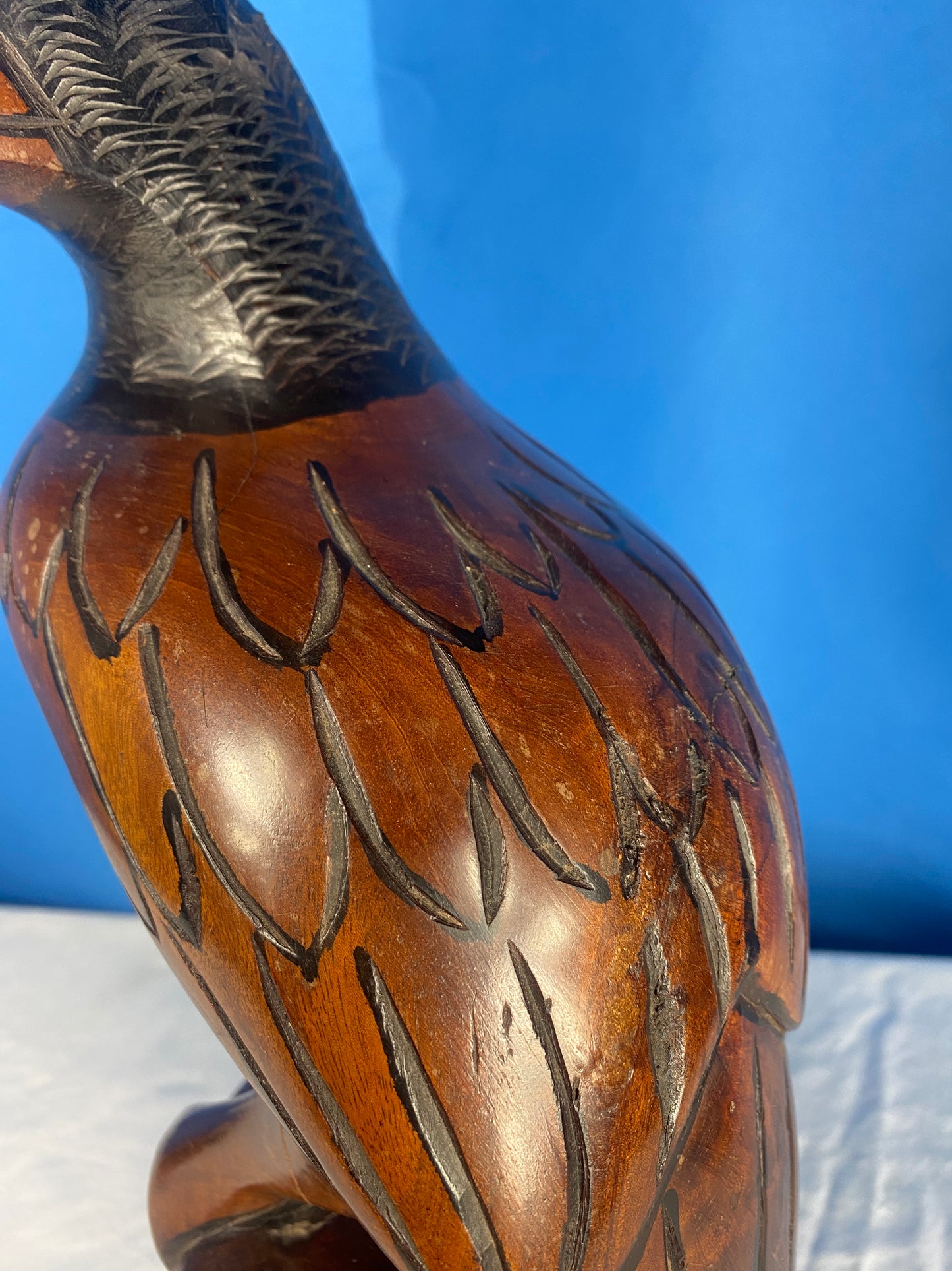 Large Hand Carved Wood Eagle Sculpture