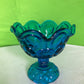 LE Smith Glass Moon And Stars Blue Round Ruffled Compote