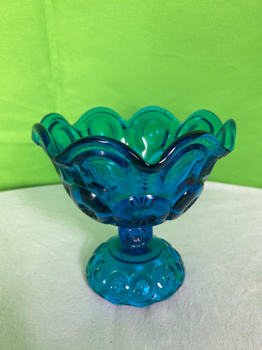 LE Smith Glass Moon And Stars Blue Round Ruffled Compote