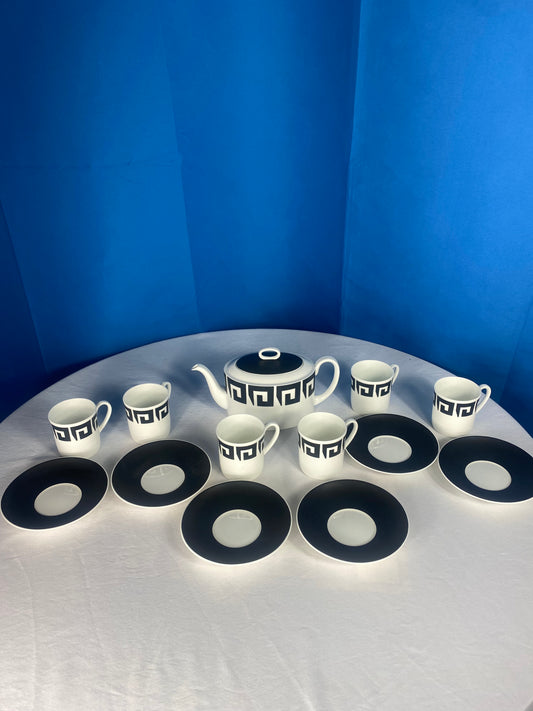 Coffe & Dessert Set Susie Cooper Design "Black Keystone" By Wedgewood Bone China Made In England