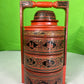 Vintage Red Finish Tibetan Wedding Basket with Detailed Lacquer