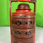 Vintage Red Finish Tibetan Wedding Basket with Detailed Lacquer