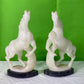 Pair Vintage Hand Carved Alabaster Stone Horse Bookends on Marble Bases