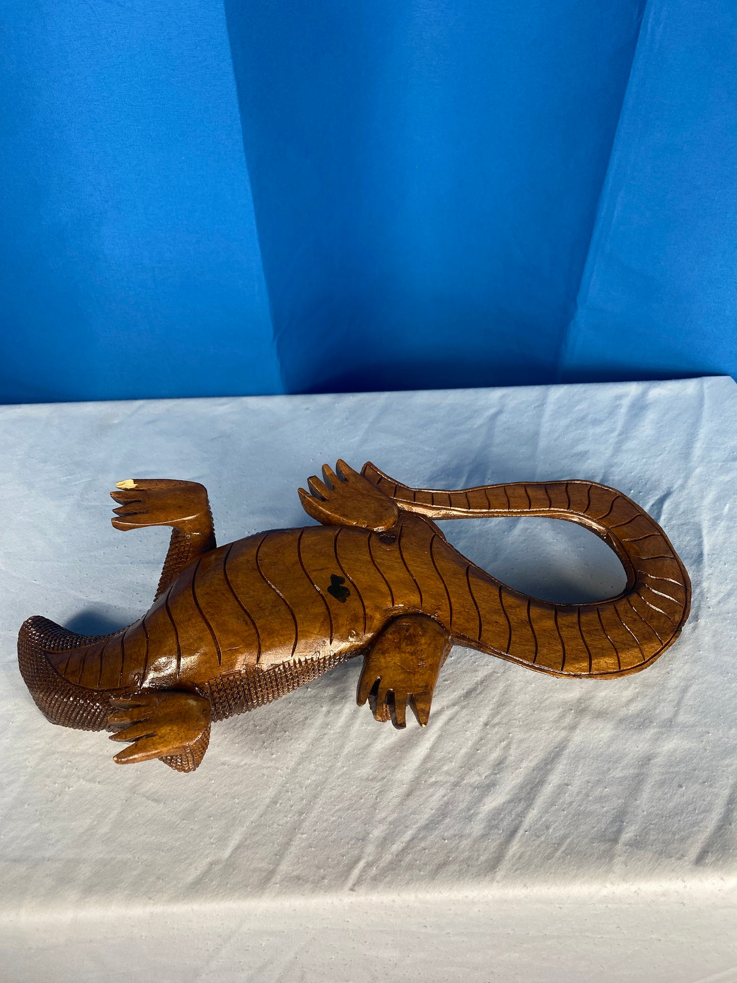 Large Vintage Carved Wood Komodo Dragon Lizard