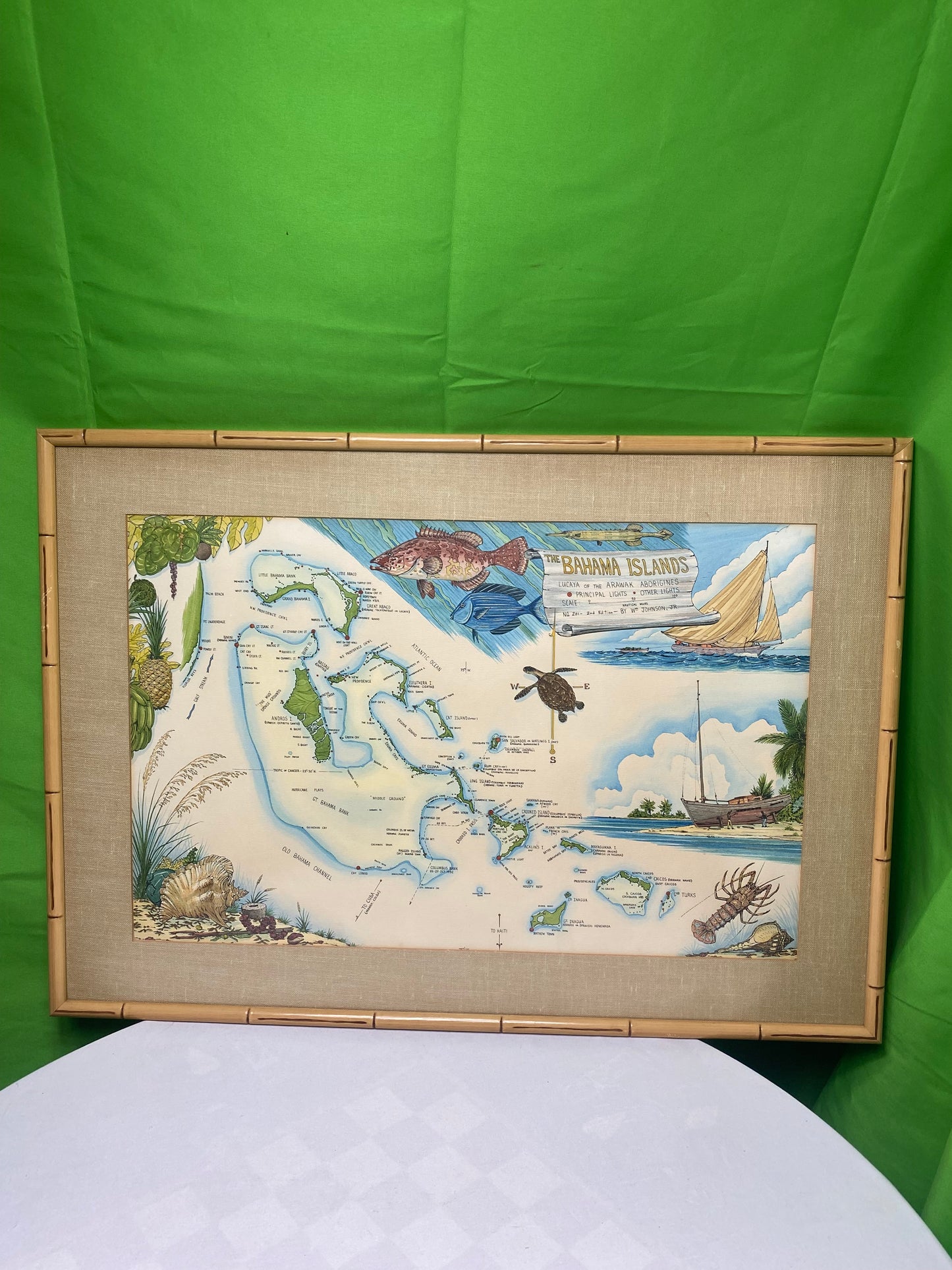 Large Bahamas Island Framed Map Print