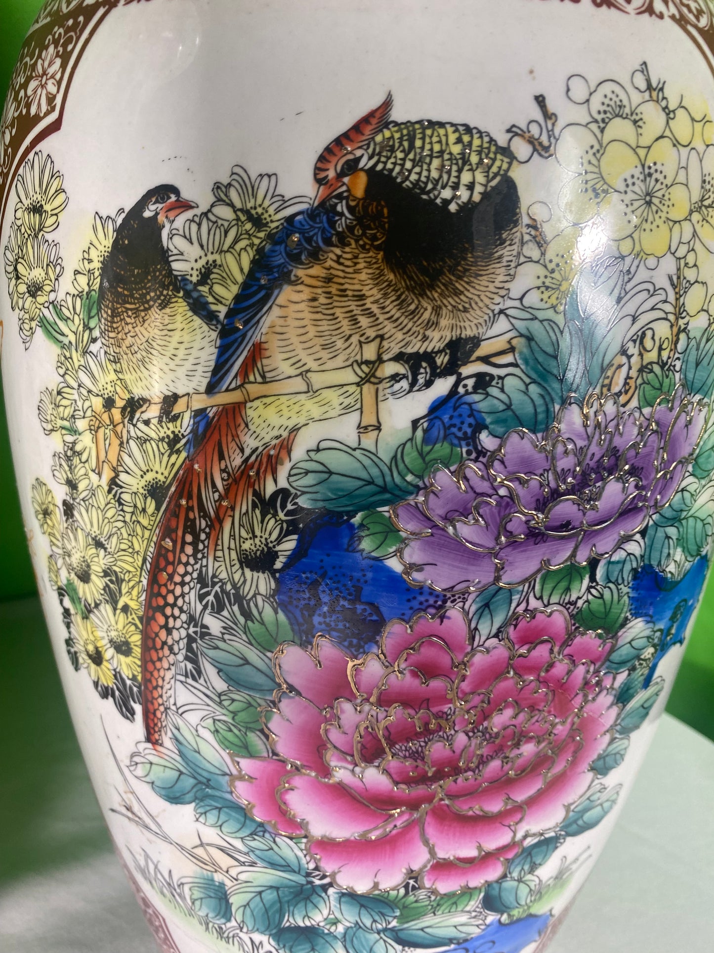 Two Very Large Asian Style Porcelain Vases With Peacocks