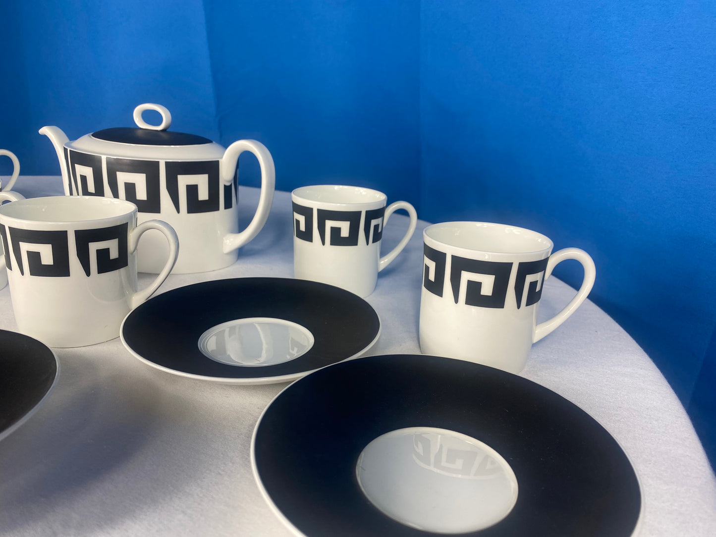 Coffe & Dessert Set Susie Cooper Design "Black Keystone" By Wedgewood Bone China Made In England