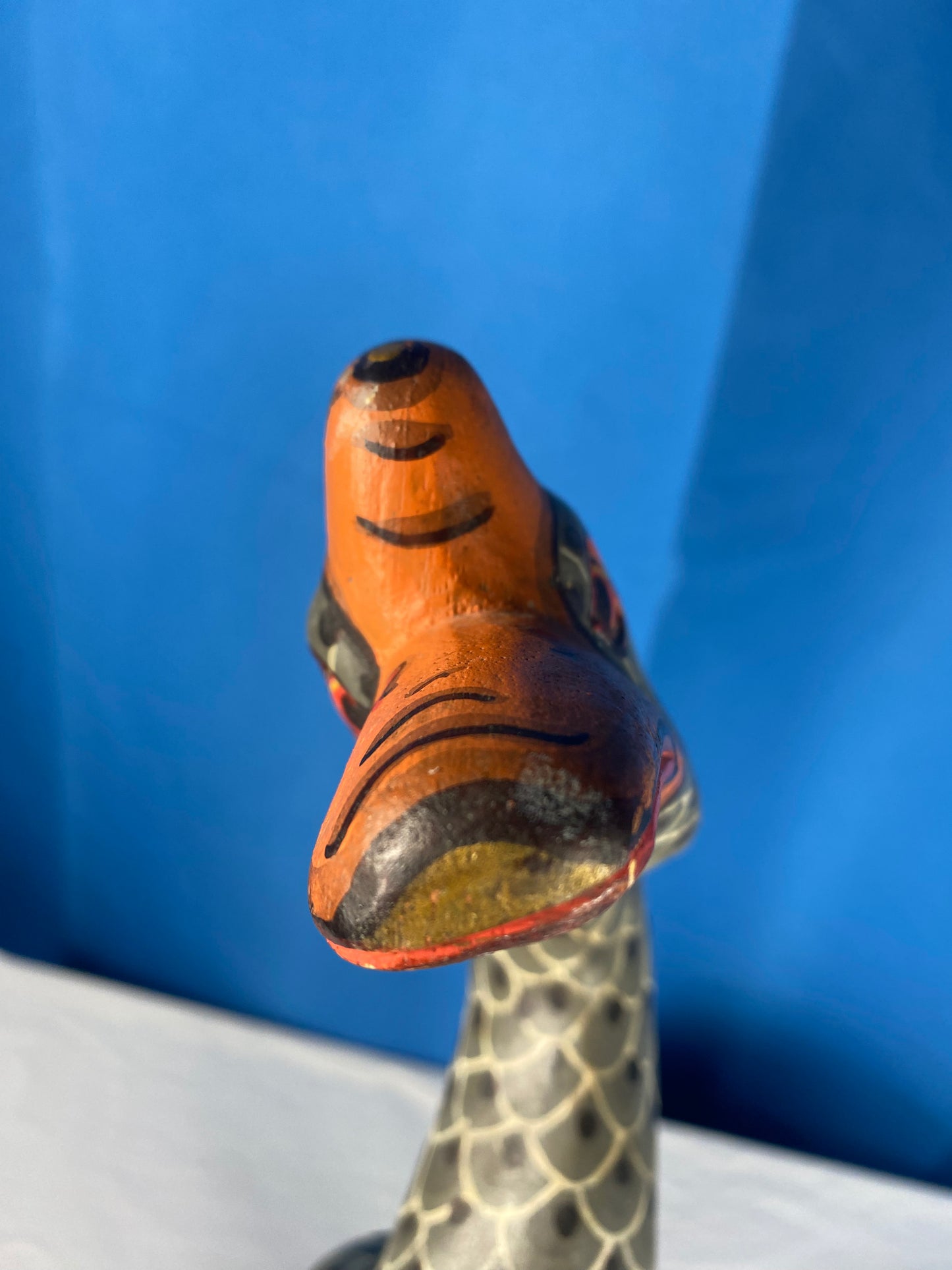 Large Vintage Indonesian Carved Painted Wood Duck Bird Sculpture