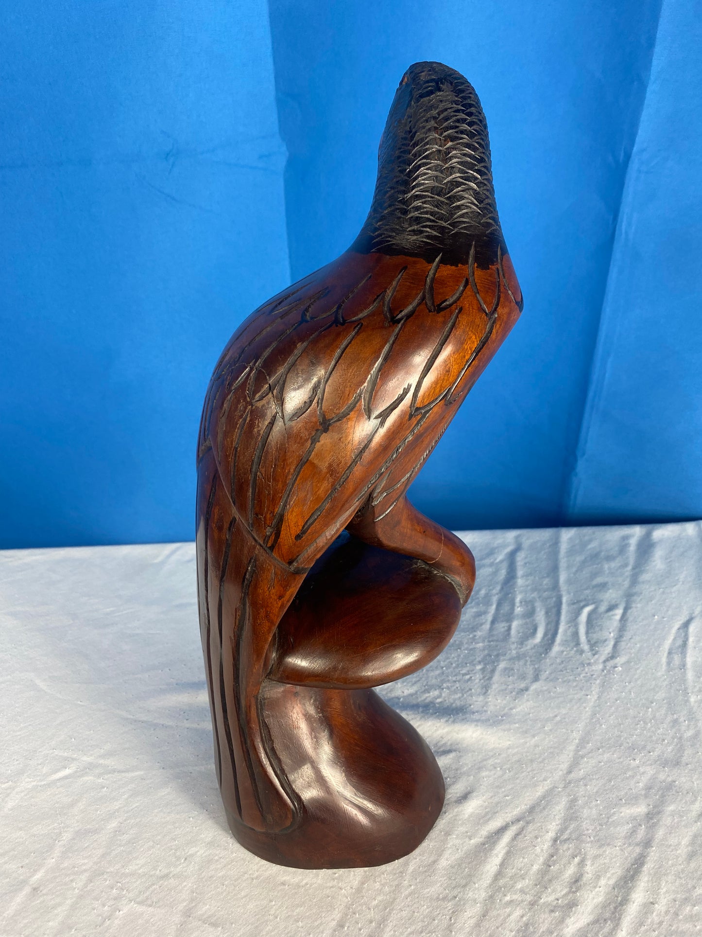 Large Hand Carved Wood Eagle Sculpture