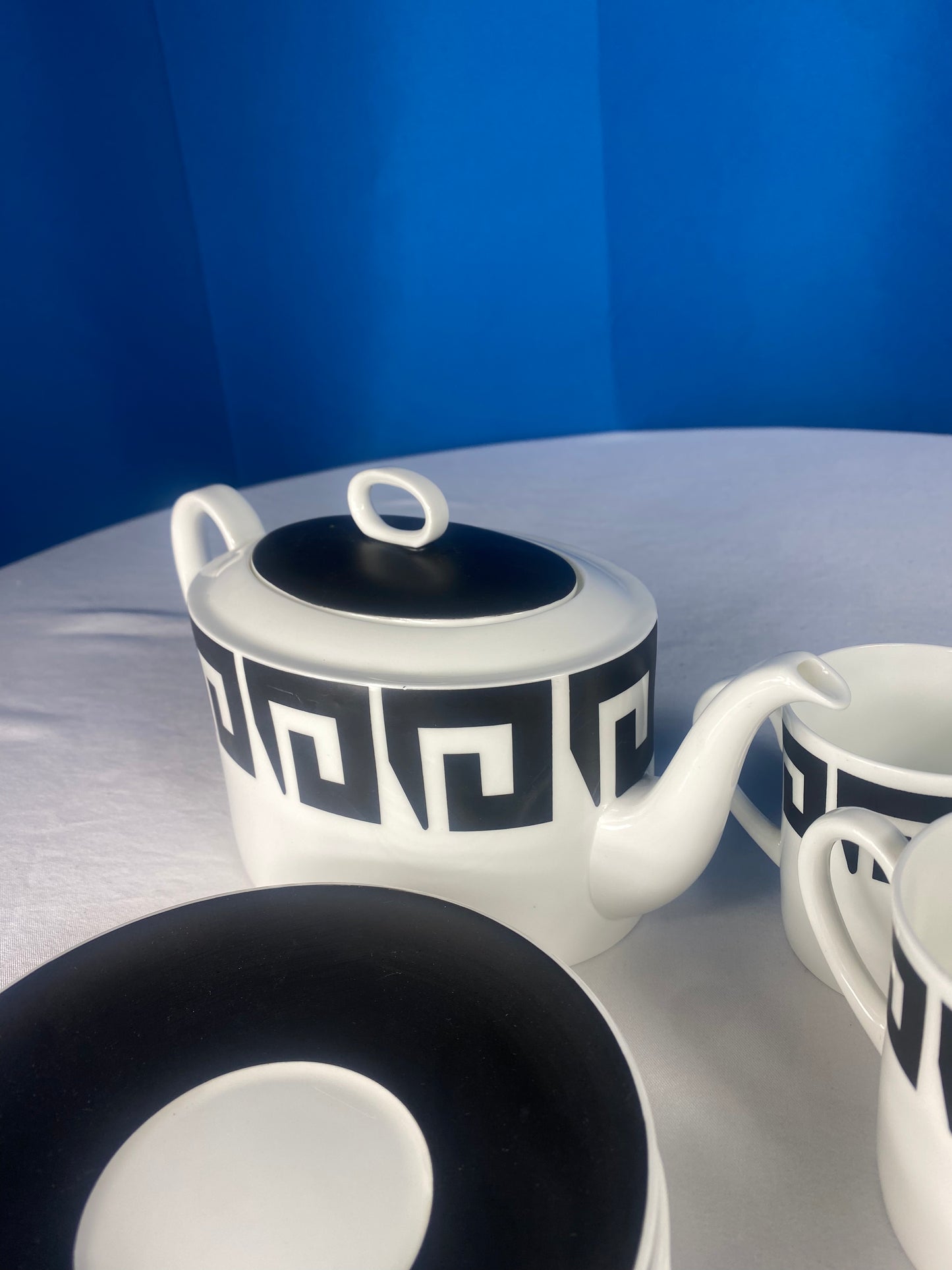 Coffe & Dessert Set Susie Cooper Design "Black Keystone" By Wedgewood Bone China Made In England