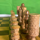 Incredible Vintage Chess Set - All Hand Carved Chess Set With Inlaid Chess Board