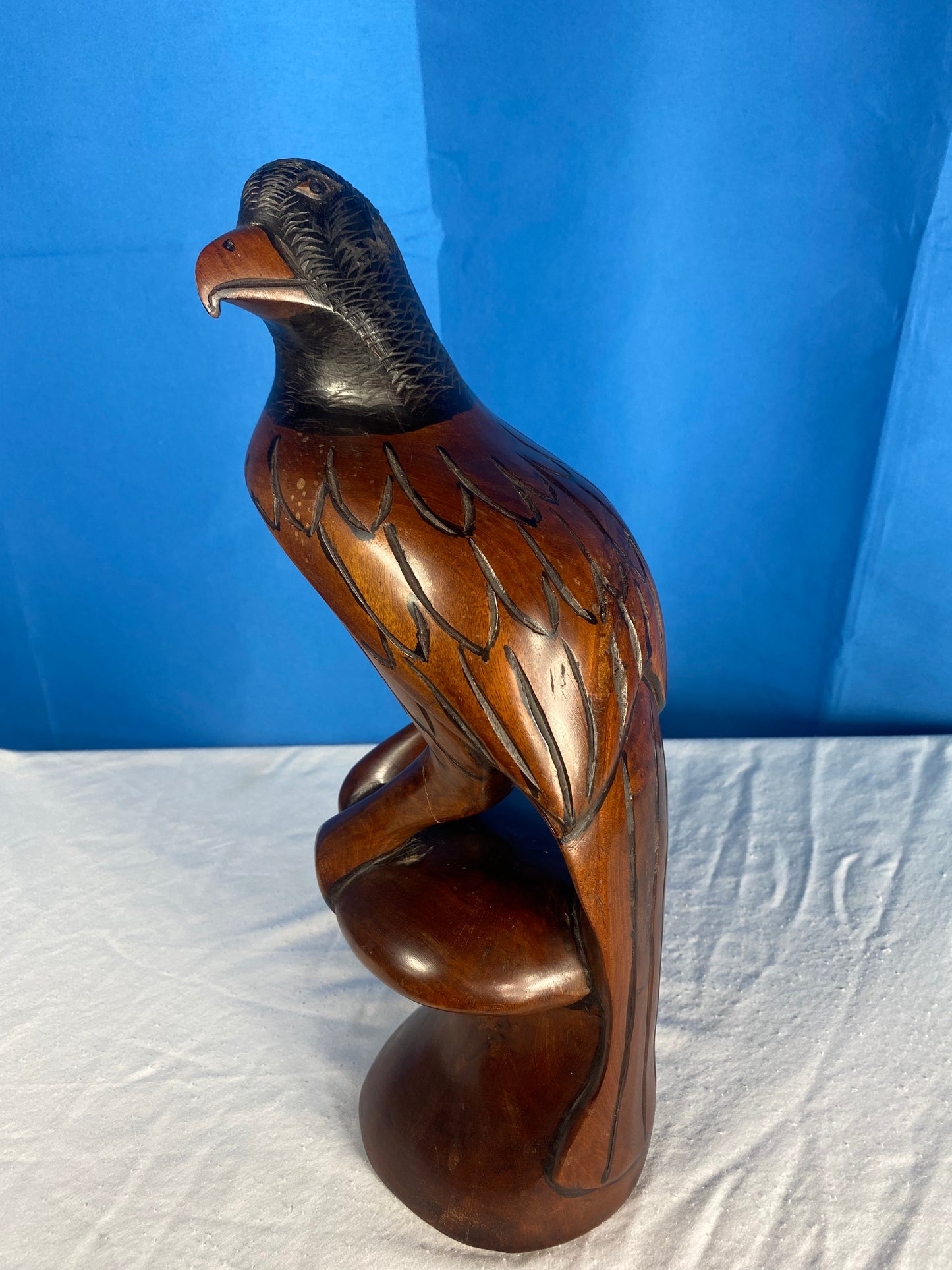 Large Hand Carved Wood Eagle Sculpture