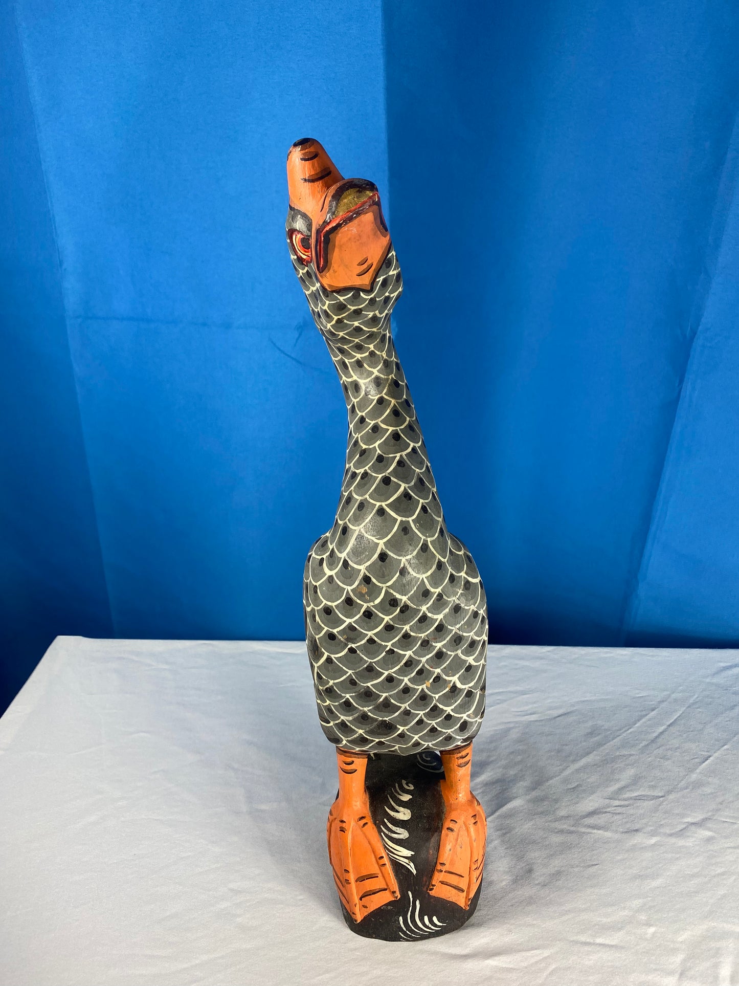 Large Vintage Indonesian Carved Painted Wood Duck Bird Sculpture