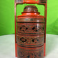 Vintage Red Finish Tibetan Wedding Basket with Detailed Lacquer