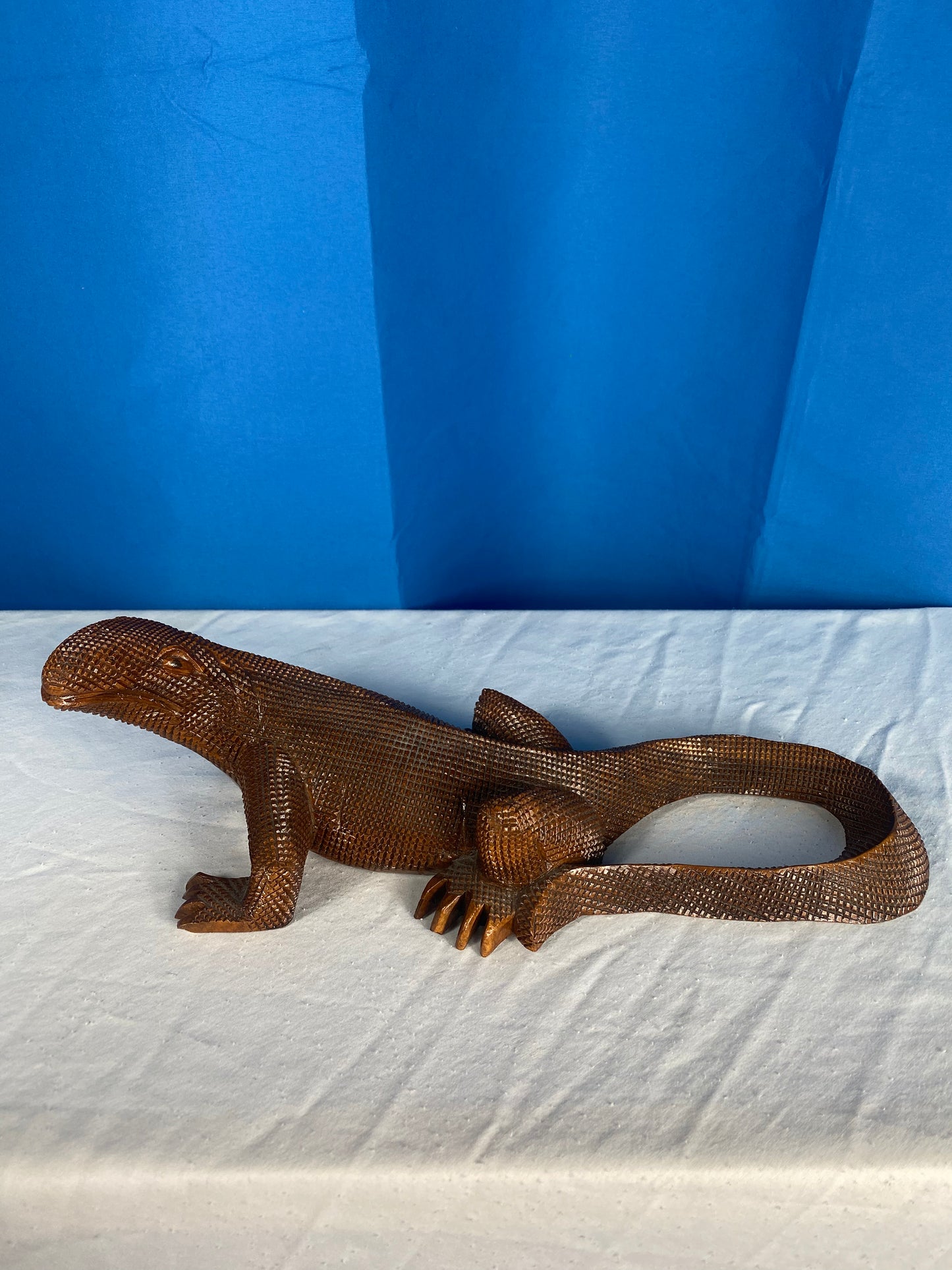 Large Vintage Carved Wood Komodo Dragon Lizard