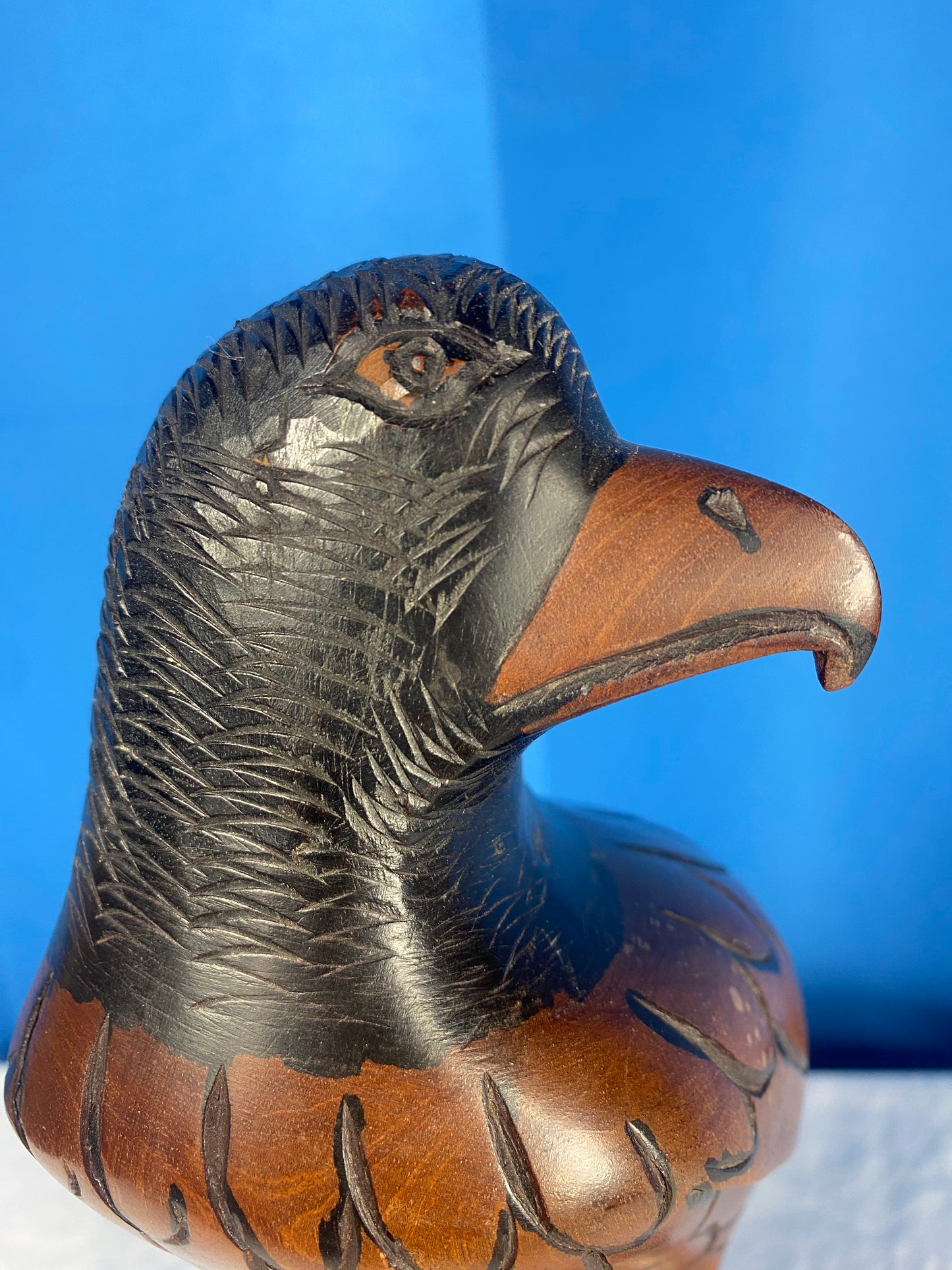 Large Hand Carved Wood Eagle Sculpture