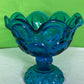 LE Smith Glass Moon And Stars Blue Round Ruffled Compote