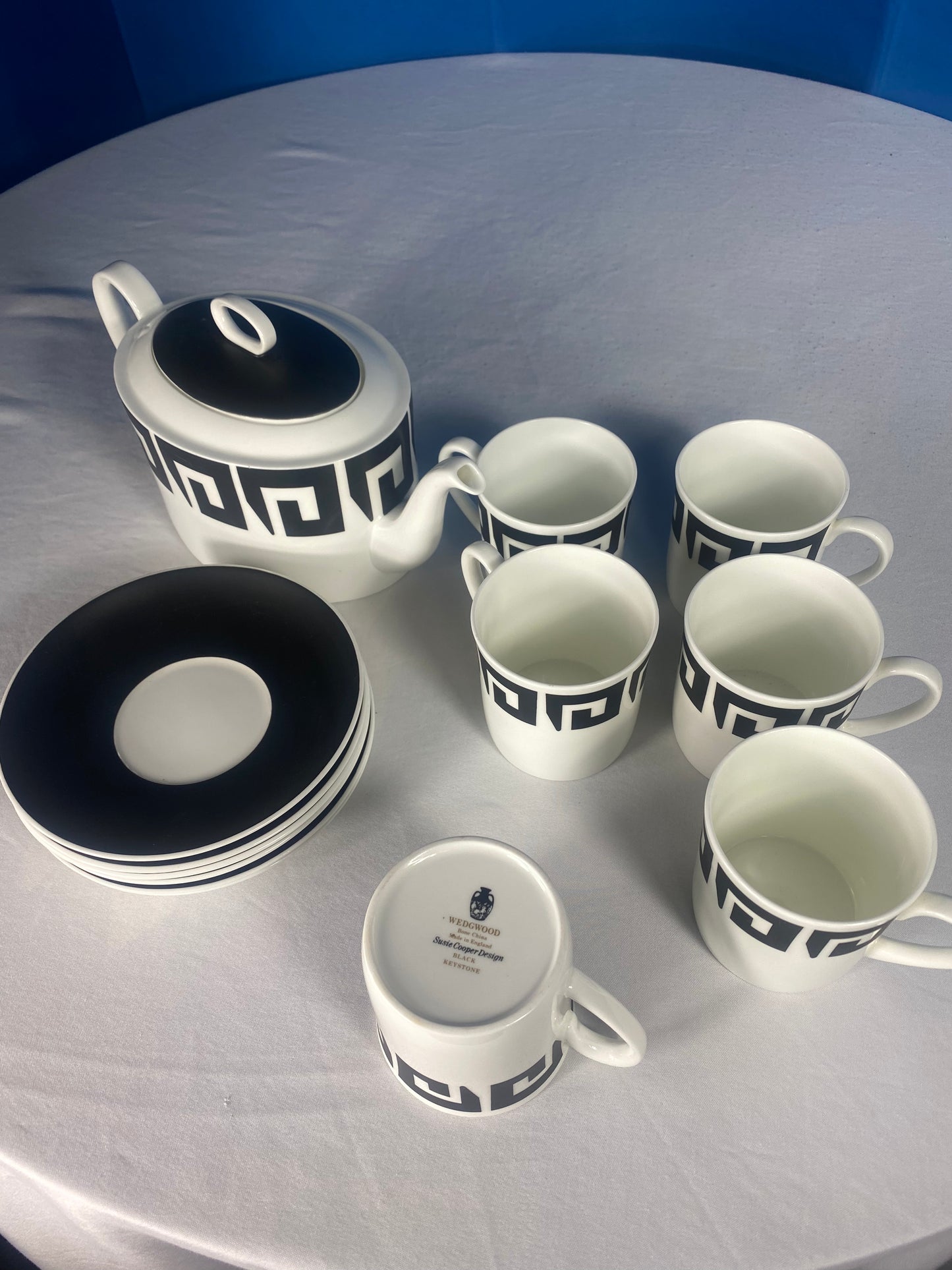 Coffe & Dessert Set Susie Cooper Design "Black Keystone" By Wedgewood Bone China Made In England