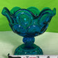 LE Smith Glass Moon And Stars Blue Round Ruffled Compote