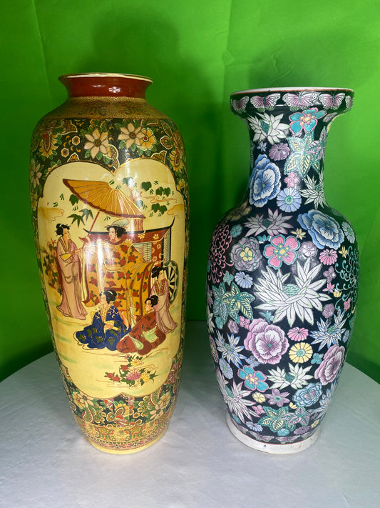 Two Large Tall Asian Chinese Porcelain Vases