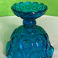 LE Smith Glass Moon And Stars Blue Round Ruffled Compote