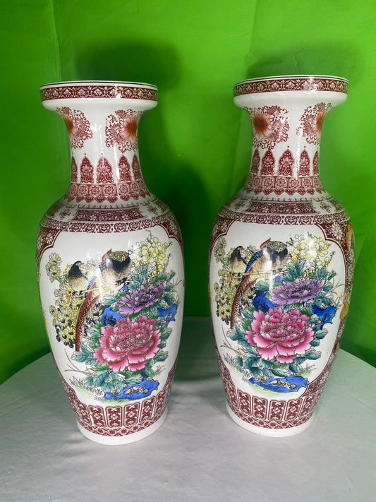 Two Very Large Asian Style Porcelain Vases With Peacocks