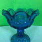 LE Smith Glass Moon And Stars Blue Round Ruffled Compote