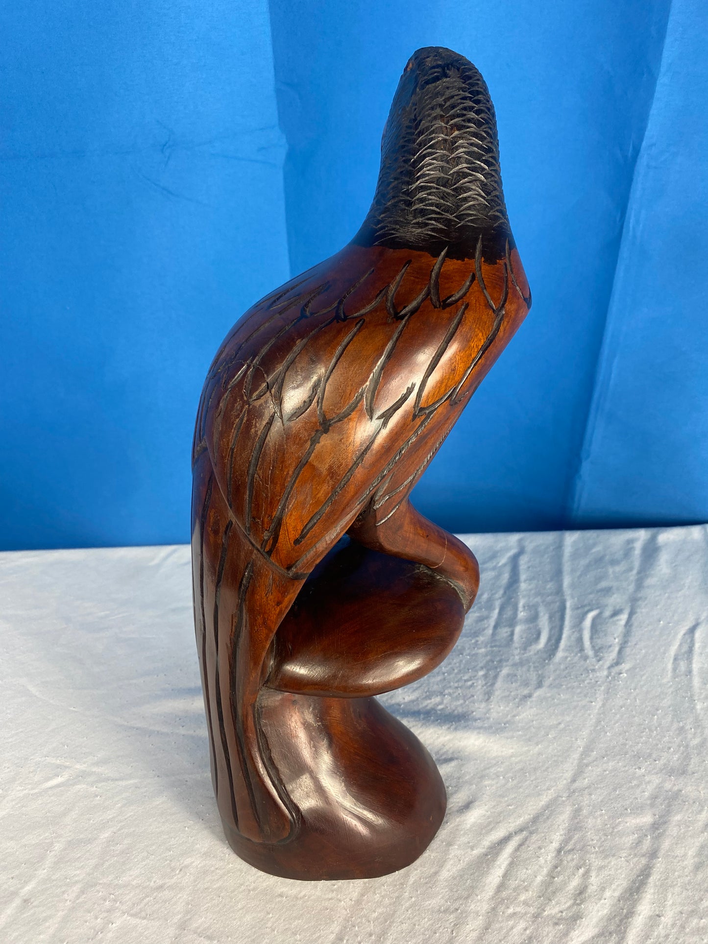 Large Hand Carved Wood Eagle Sculpture