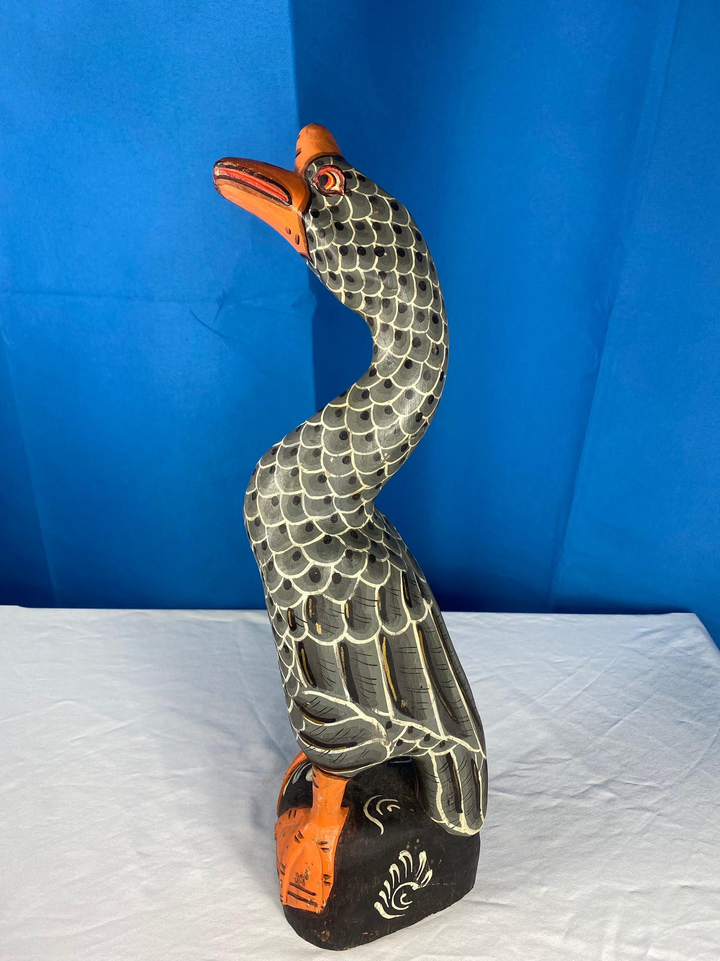 Large Vintage Indonesian Carved Painted Wood Duck Bird Sculpture