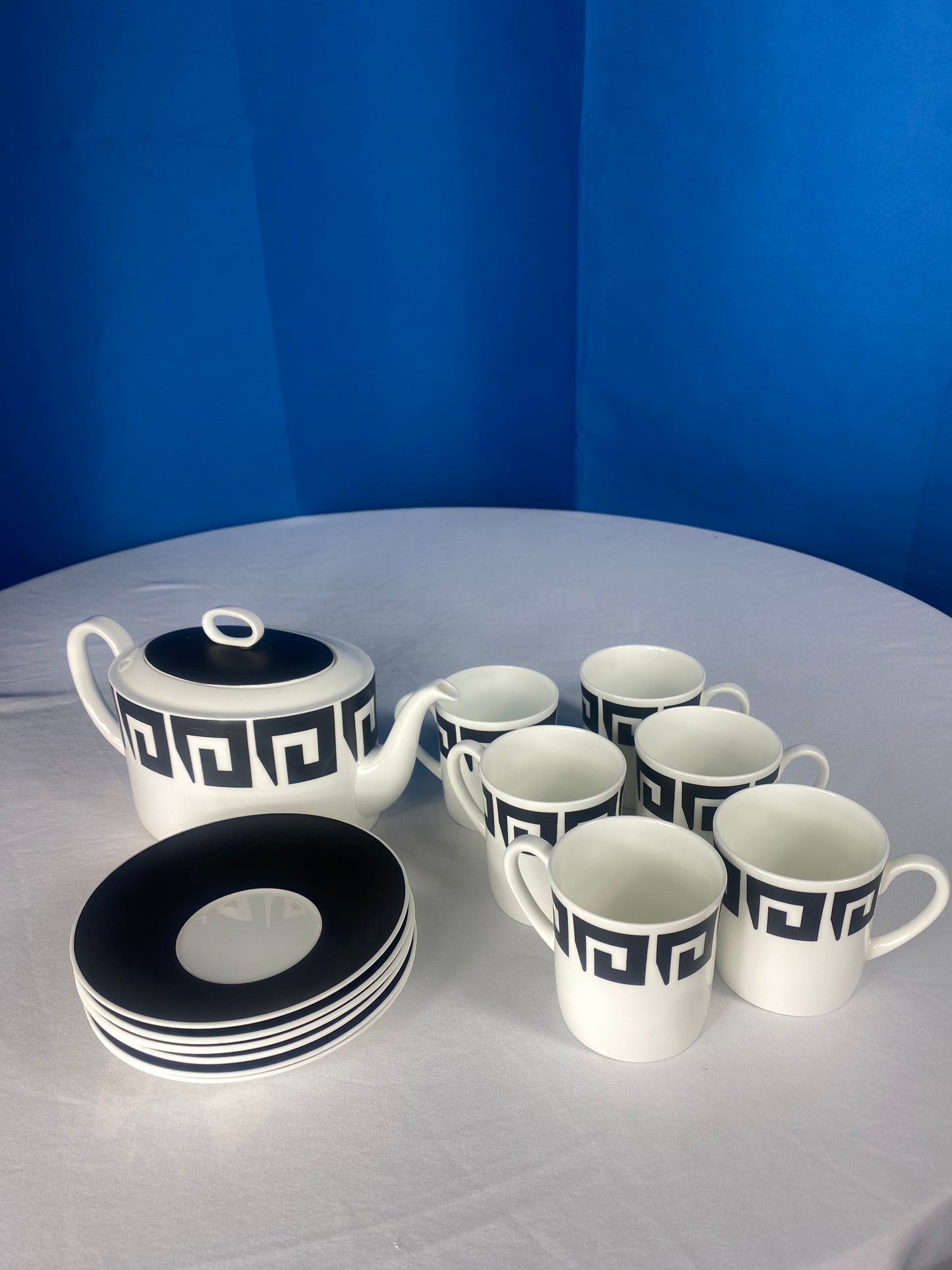 Coffe & Dessert Set Susie Cooper Design "Black Keystone" By Wedgewood Bone China Made In England