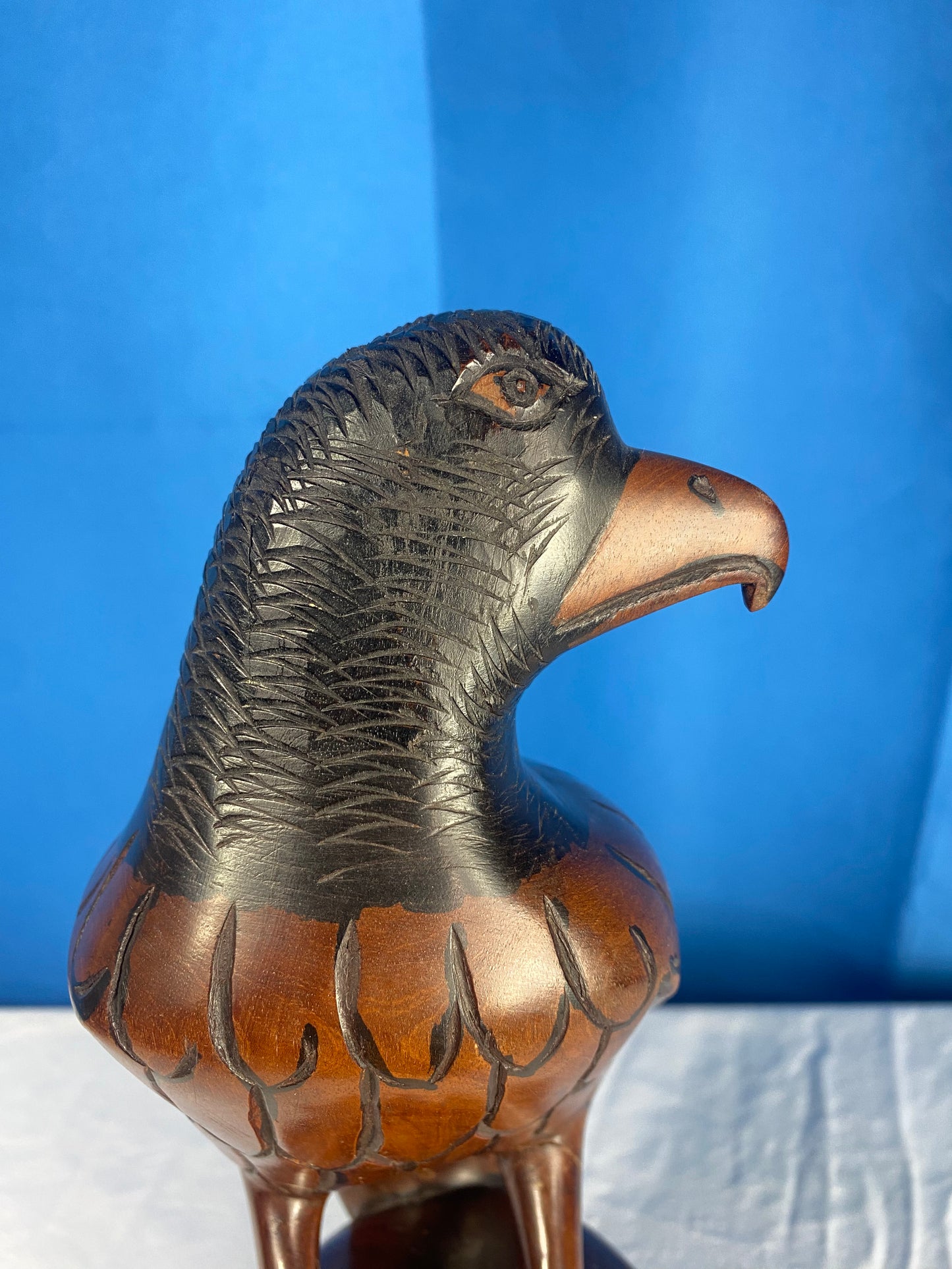 Large Hand Carved Wood Eagle Sculpture