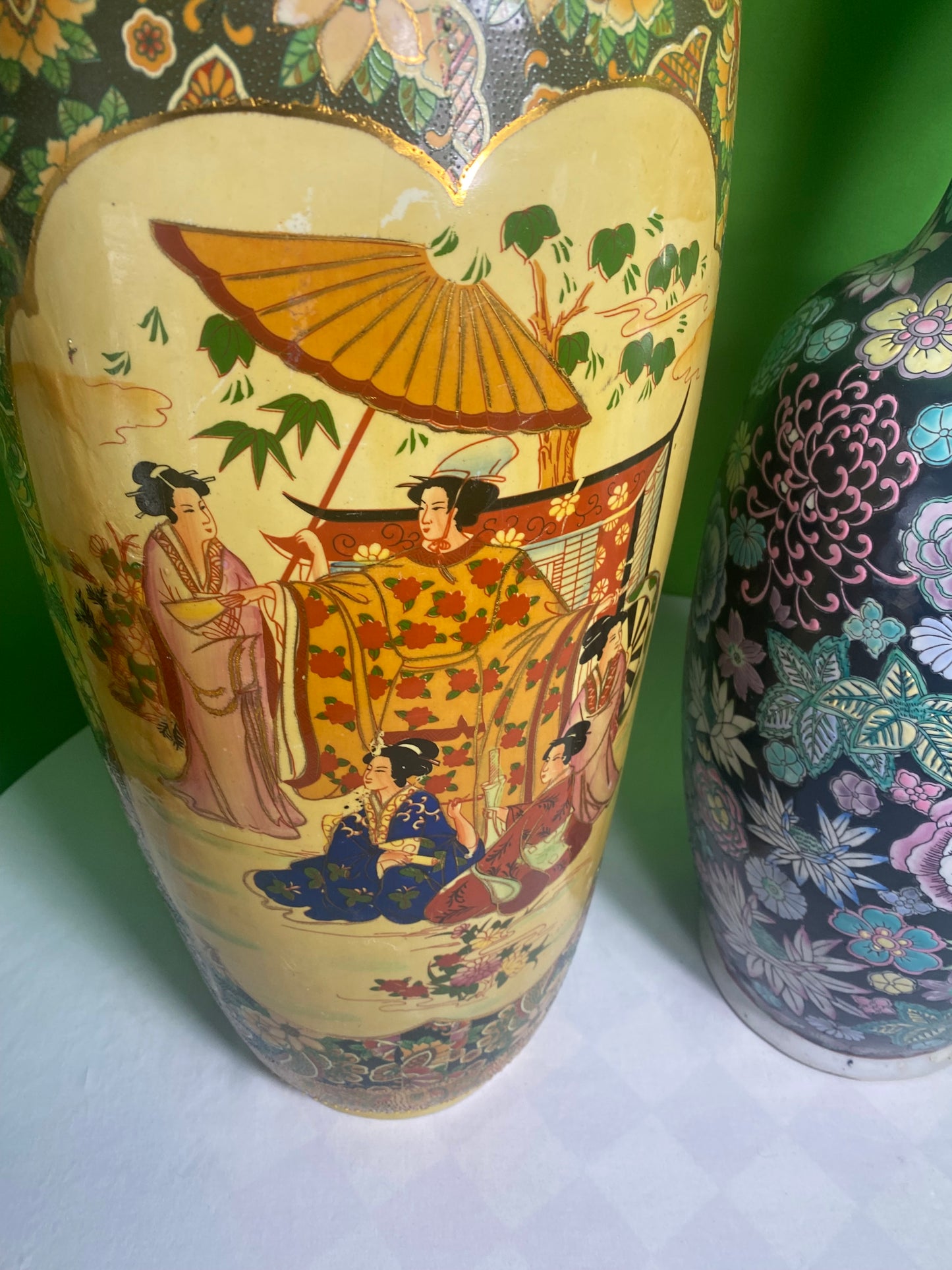 Two Large Tall Asian Chinese Porcelain Vases