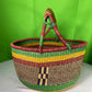 A Beautiful Hand Woven African Basket With A Leather Bound Handle