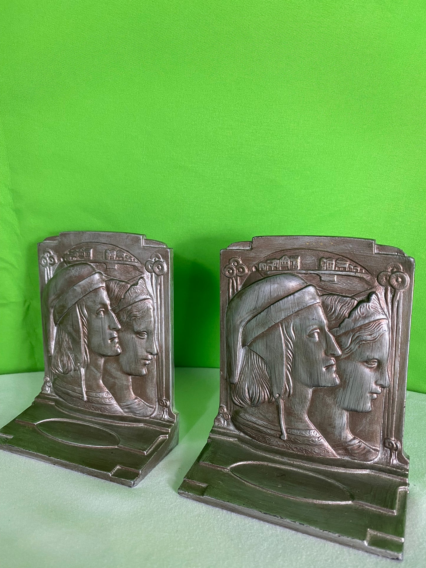 Bronze Bookends by Dantes & Beatrice Pompeian