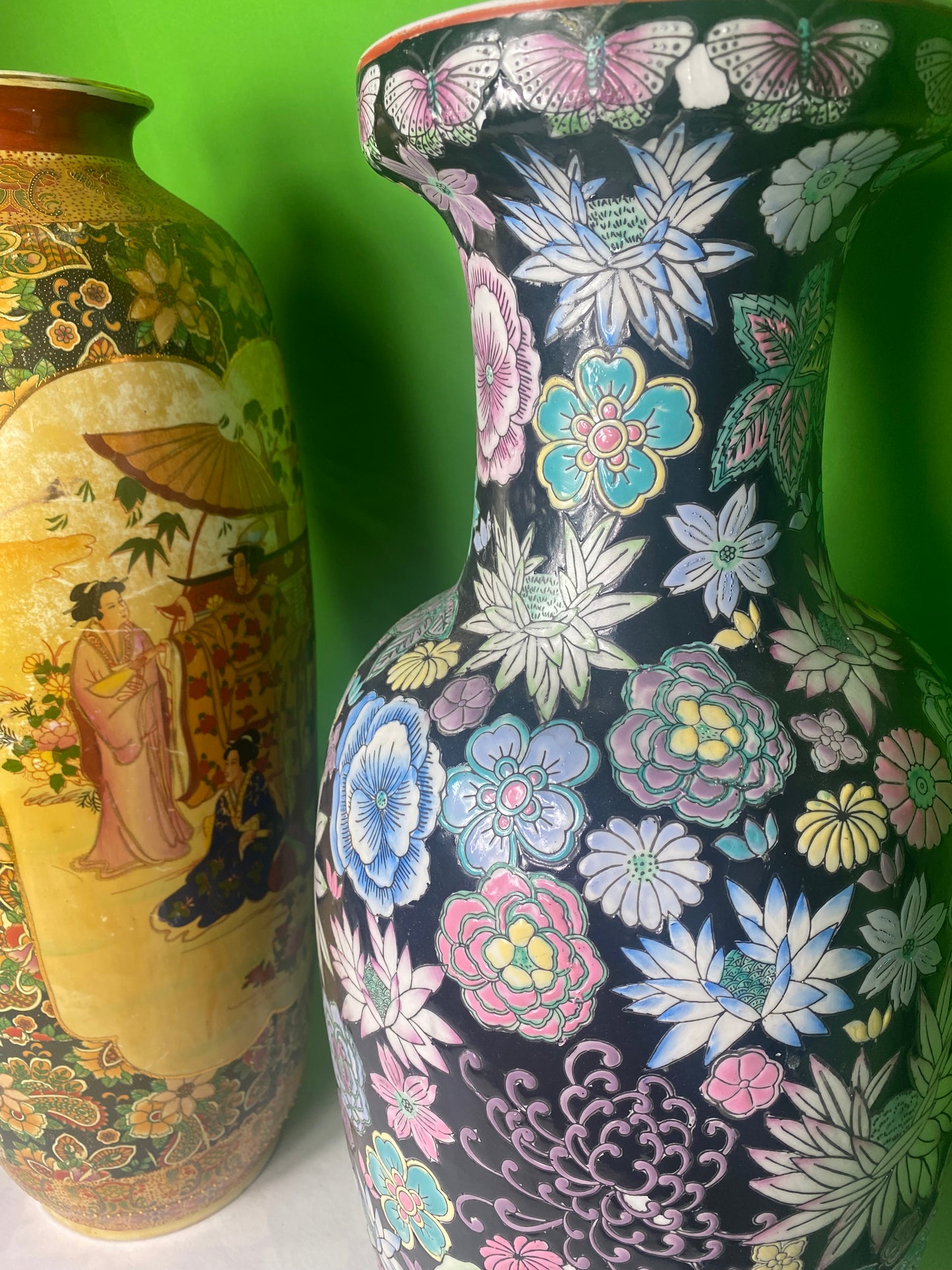 Two Large Tall Asian Chinese Porcelain Vases