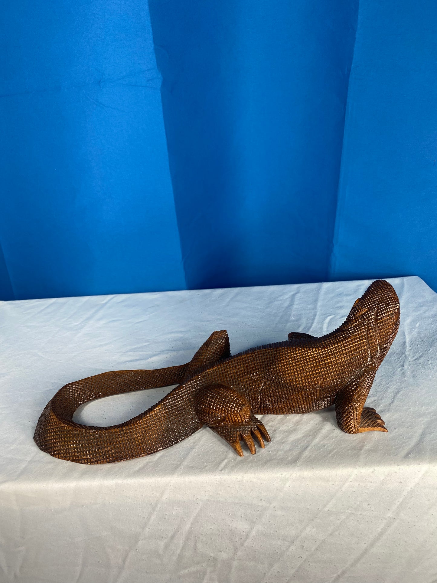 Large Vintage Carved Wood Komodo Dragon Lizard