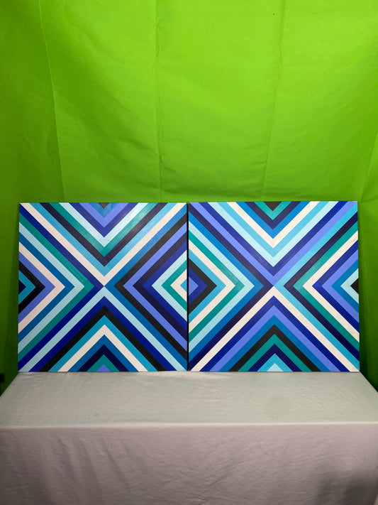 Blue and White Acrylic On Board Wall Art Set Of 2