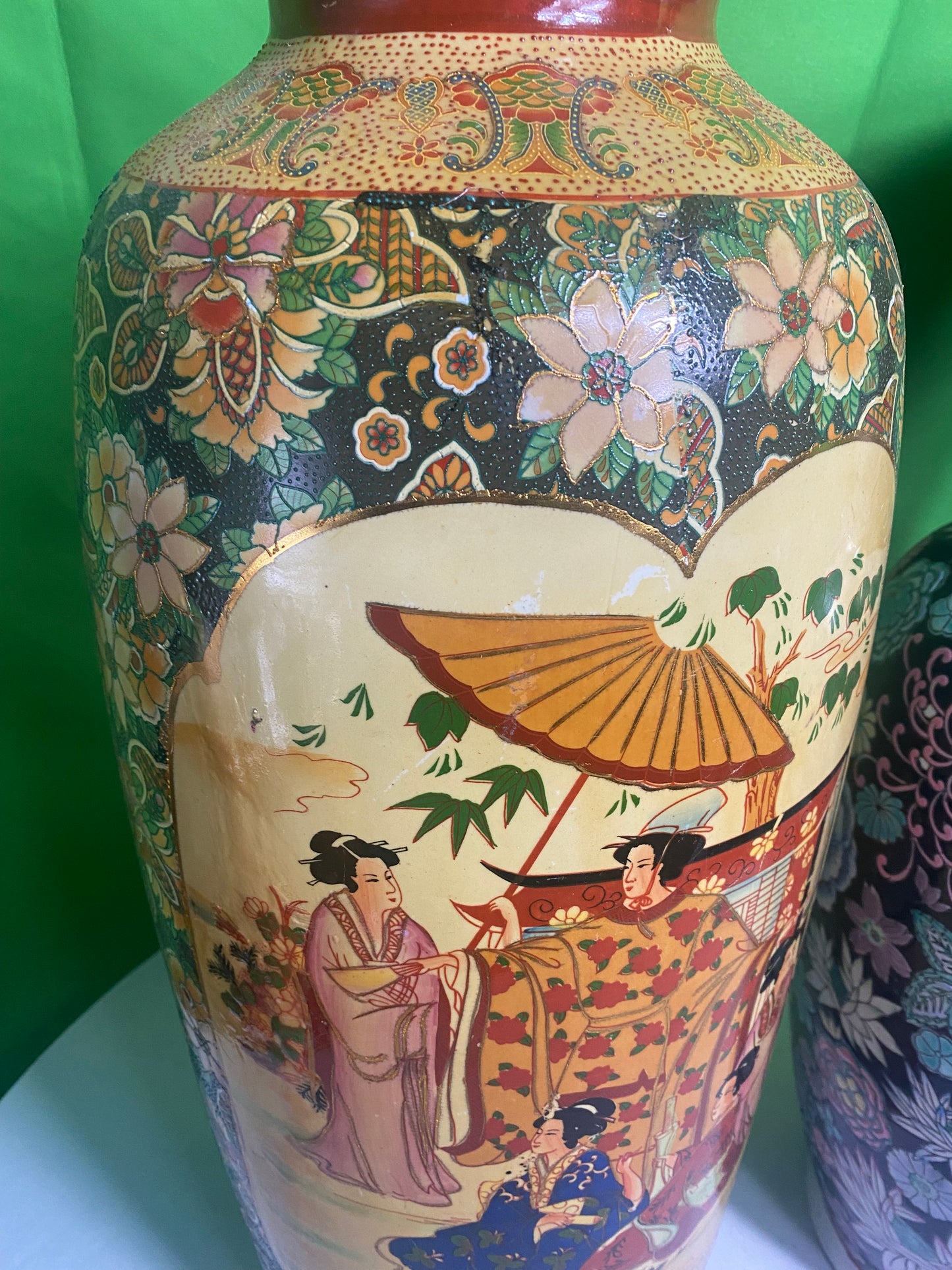 Two Large Tall Asian Chinese Porcelain Vases