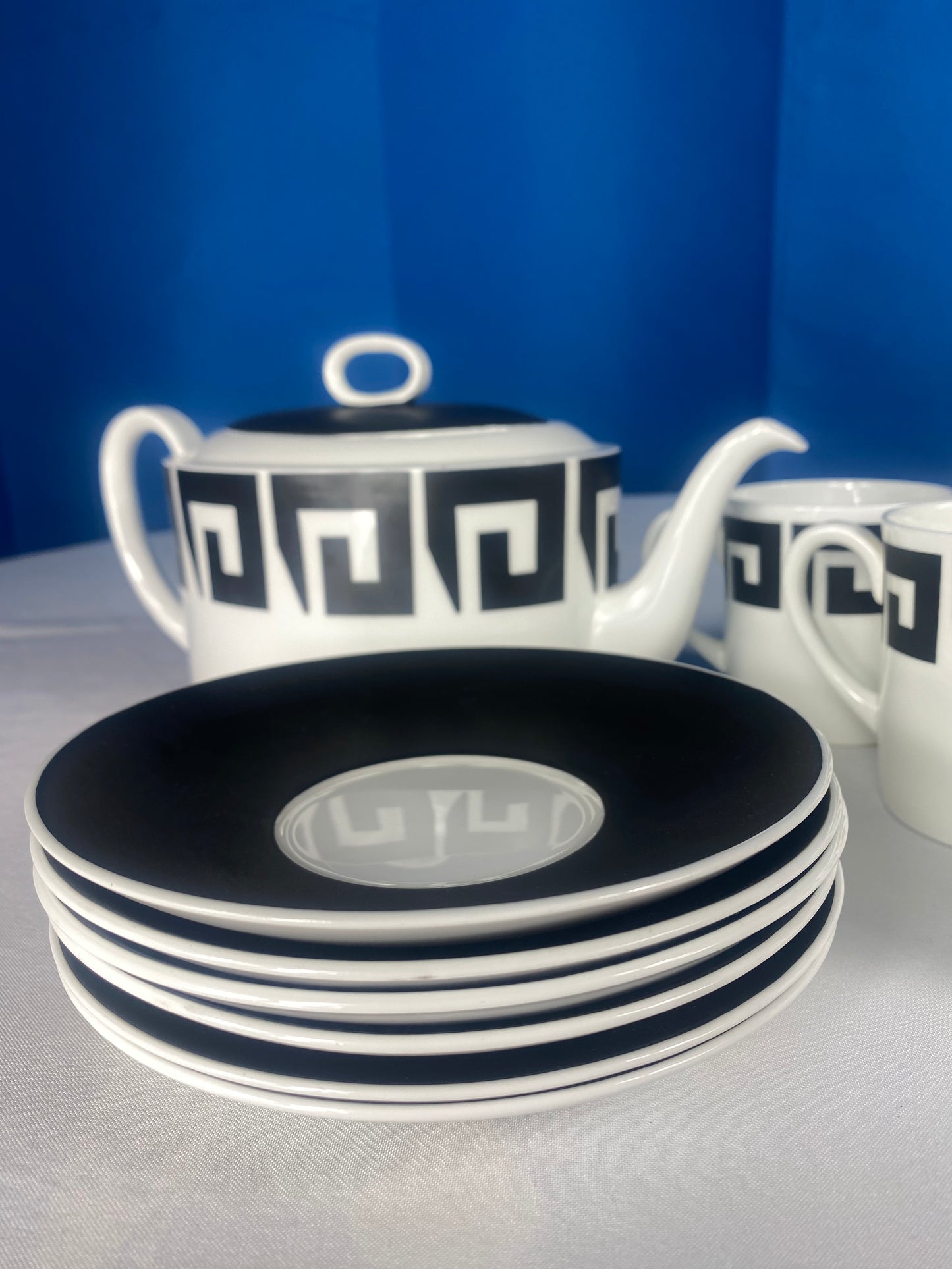 Coffe & Dessert Set Susie Cooper Design "Black Keystone" By Wedgewood Bone China Made In England