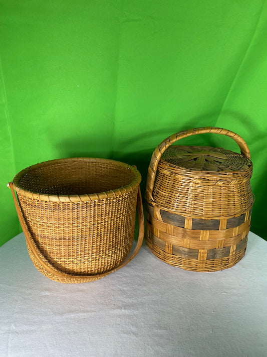 Large Wicker Sewing Basket and Nantucket Style Basket With Handle