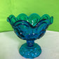 LE Smith Glass Moon And Stars Blue Round Ruffled Compote