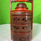 Vintage Red Finish Tibetan Wedding Basket with Detailed Lacquer